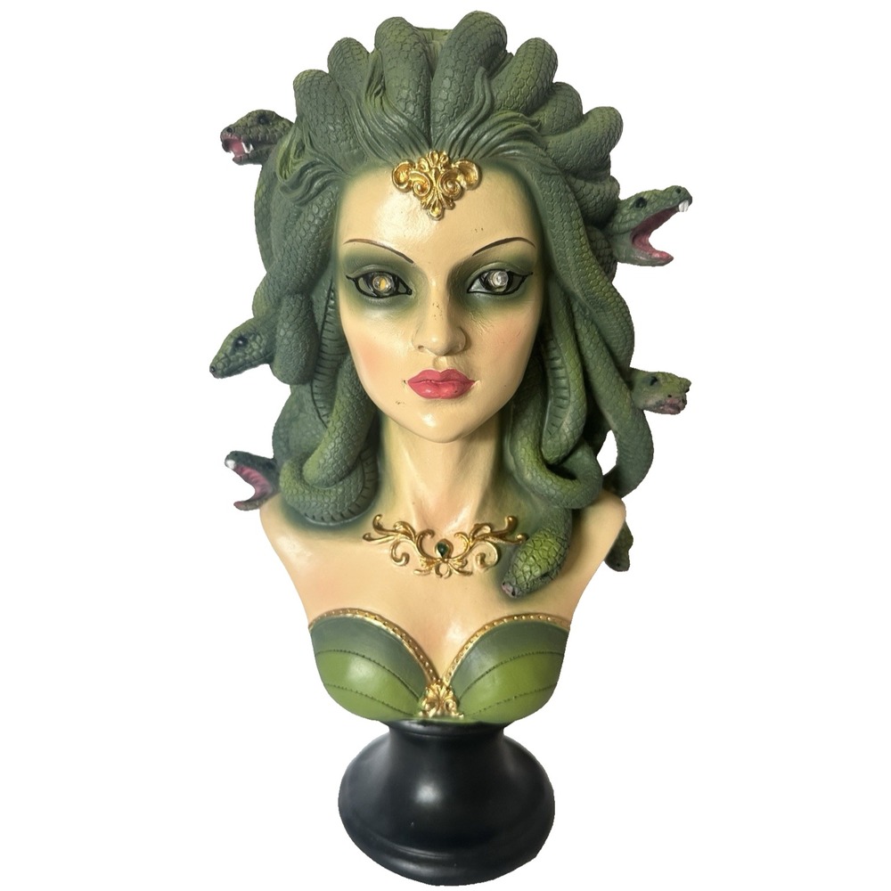 Spooky Night Medusa Bust 13 Inch LED Light Up Eyes Green Halloween Gothic Decor